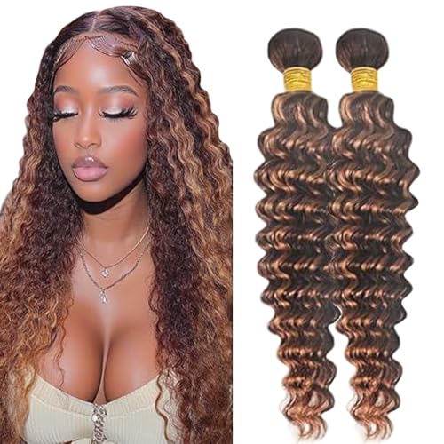 Lakaisa Deep Wave Human Hair Bundles Brown Echthaar Tressen Extensions Sew in Hair P430 Highlight Real Hair Extensions 2 Bundles 100% Unprocessed Brazilian Virgin Hair for Woman 34 34 Zoll von Lakaisa