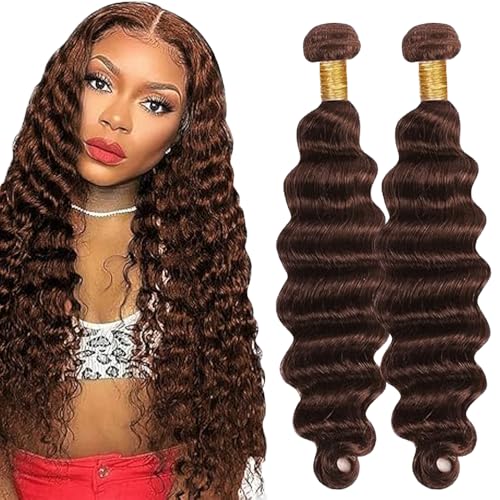Lakaisa Deep Wave Human Hair Bundles Echthaar Tressen Extensions Sew in Hair Chocolate Brown Real Hair Extensions 2 Bundles Unprocessed Virgin Human Hair Minimal Smell for Woman 22 22 Zoll von Lakaisa