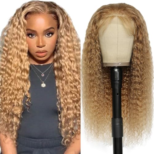 Lakaisa Deep Wave Human Hair Wig Blonde 4X4 Lace Front Echthaar Perücke Wear and Go Glueless 100% Unprocessed Brazilian Remy Hair Perücke Echthaar Damen No Smell for Woman 18 Zoll von Lakaisa
