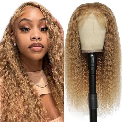 Lakaisa Deep Wave Human Hair Wig Blonde 4X4 Lace Front Echthaar Perücke Wear and Go Glueless 100% Unprocessed Brazilian Remy Hair Perücke Echthaar Damen No Smell for Woman 28 Zoll von Lakaisa