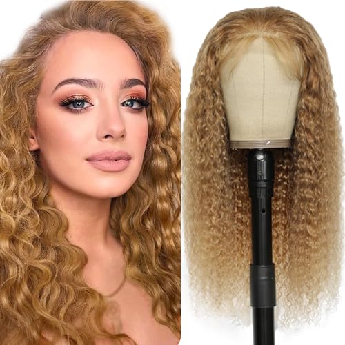 Lakaisa Deep Wave Human Hair Wig Blonde 4X4 Lace Front Echthaar Perücke Wear and Go Glueless 100% Unprocessed Brazilian Remy Hair Perücke Echthaar Damen No Smell for Woman 30 Zoll von Lakaisa