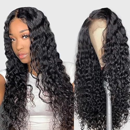 Lakaisa Deep Wave Human Hair Wig Echthaar Perücke Damen 13X1 Lace Natural Black Pre Plucked Unprocessed Remy Hair 150% Density Low Shedding Minimal Tangle for Women 28 Zoll von Lakaisa