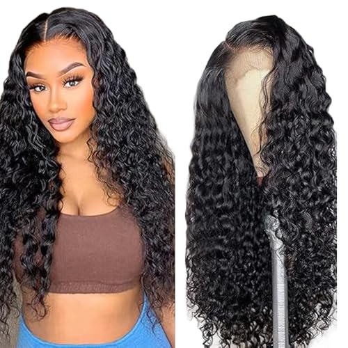 Lakaisa Deep Wave Human Hair Wig Echthaar Perücke Damen 13X1 Lace Natural Black Pre Plucked Unprocessed Remy Hair 150% Density Low Shedding Minimal Tangle for Women 30 Zoll von Lakaisa
