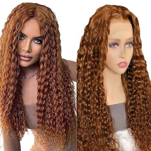 Lakaisa Deep Wave Human Hair Wig Brown 4x1 Lace #30 Braun Echthaar Perücke Damen Real Hair Glueless Wear and Go with Baby Hair 150% Density Unprocessed Virgin Hair Brazilian Remy Hair 24 Zoll von Lakaisa