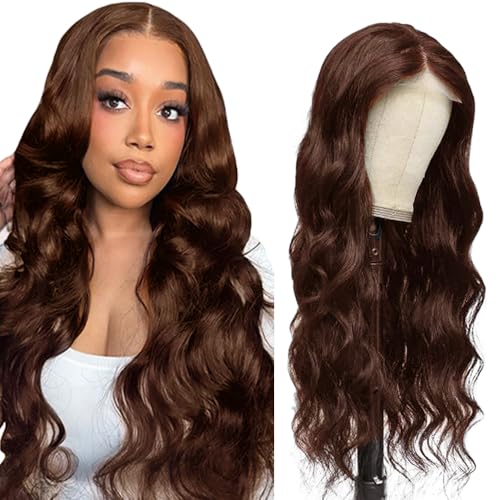 Lakaisa Menschliches Haar Body Wave Human Hair Wig 4X1 Lace #4 Chocolate Brown Glueless Wear and Go Perücke Damen Echthaar Pre Bleached Knots Pre Plucked with Baby Hair for Woman 26 Zoll von Lakaisa
