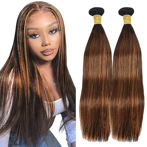 Lakaisa Straight Human Hair Bundles Echthaar Tressen Extensions Sew in Hair P430 Highlight Brown Real Hair Extensions 2 Bundles Unprocessed Virgin Human Hair Minimal Smell for Woman 18 18 Zoll von Lakaisa