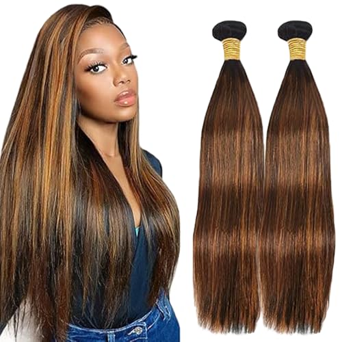 Lakaisa Straight Human Hair Bundles Echthaar Tressen Extensions Sew in Hair P430 Highlight Brown Real Hair Extensions 2 Bundles Unprocessed Virgin Human Hair Minimal Smell for Woman 20 20 Zoll von Lakaisa