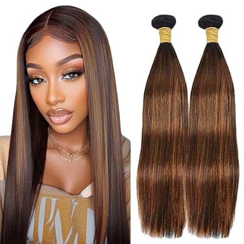 Lakaisa Straight Human Hair Bundles Echthaar Tressen Extensions Sew in Hair P430 Highlight Brown Real Hair Extensions 2 Bundles Unprocessed Virgin Human Hair Minimal Smell for Woman 22 22 Zoll von Lakaisa