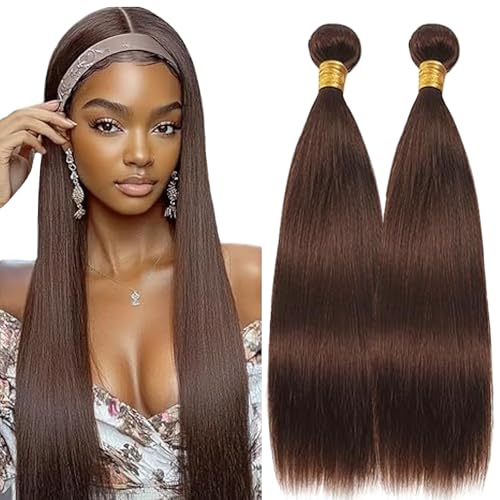 Lakaisa Straight Human Hair Bundles Echthaar Tressen Extensions Sew in Hair Chocolate Brown Real Hair Extensions 2 Bundles Unprocessed Virgin Human Hair Minimal Smell for Woman 28 28 Zoll von Lakaisa