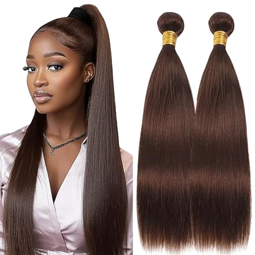Lakaisa Straight Human Hair Bundles Echthaar Tressen Extensions Sew in Hair Chocolate Brown Real Hair Extensions 2 Bundles Unprocessed Virgin Human Hair Minimal Smell for Woman 30 30 Zoll von Lakaisa