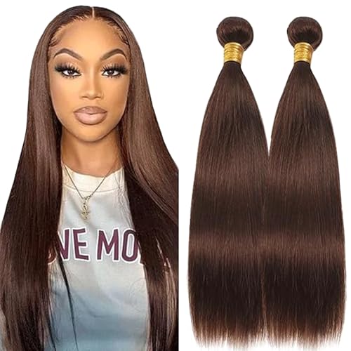 Lakaisa Straight Human Hair Bundles Echthaar Tressen Extensions Sew in Hair Chocolate Brown Real Hair Extensions 2 Bundles 100% Unprocessed Brazilian Virgin Hair for Woman 34 34 Zoll von Lakaisa