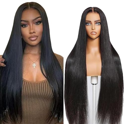 Lakaisa Straight Human Hair Wig Echthaar Perücke Damen 13X1 Lace Natural Black Pre Plucked 100% Unprocessed Brazilian Remy Hair 180% Density No Shedding No Tangle 22 Zoll von Lakaisa