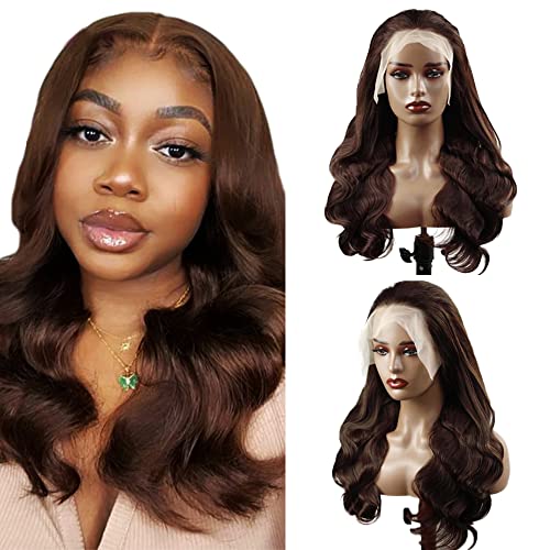 Lakaisa Transparente Lace-Front-Perücke, gewellt, Echthaar, Nr. 4, Schokoladenbraun, 150 % Dichte, klebstofffrei, vorgezupft, natürlicher Haaransatz für Frauen, 40,6 cm von Lakaisa