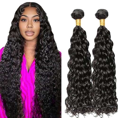 Lakaisa Water Wave Human Hair Bundles Echthaar Tressen Extensions Sew in Hair Natural Black Real Hair Extensions 2 Bundles 100% Unprocessed Brazilian Virgin Hair for Woman 12 12 Zoll von Lakaisa