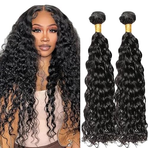 Lakaisa Water Wave Human Hair Bundles Echthaar Tressen Extensions Sew in Hair Natural Black Real Hair Extensions 2 Bundles 100% Unprocessed Brazilian Virgin Hair for Woman 32 32 Zoll von Lakaisa