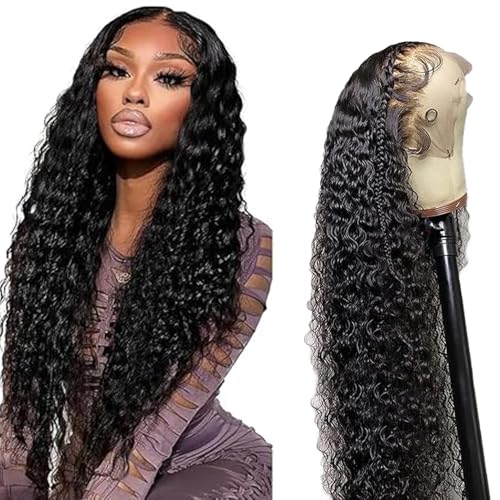Lakaisa Water Wave Human Hair Wig Echthaar Perücke Damen 13X1 Lace Natural Black Pre Plucked Unprocessed Remy Hair 150% Density Low Shedding Minimal Tangle for Women 16 Zoll von Lakaisa