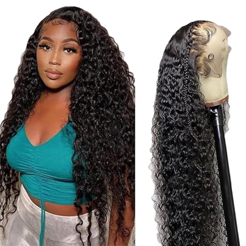 Lakaisa Water Wave Human Hair Wig Echthaar Perücke Damen 13X1 Lace Natural Black Pre Plucked Unprocessed Remy Hair 150% Density Low Shedding Minimal Tangle for Women 22 Zoll von Lakaisa