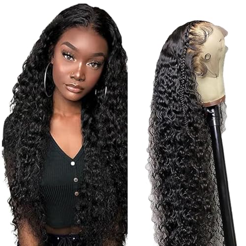 Lakaisa Water Wave Human Hair Wig Echthaar Perücke Damen 13X1 Lace Natural Black Pre Plucked Unprocessed Remy Hair 150% Density Low Shedding Minimal Tangle for Women 26 Zoll von Lakaisa