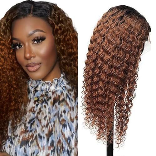 Lakaisa Echthaar Perücke 4X4 Lace Front Glueless Kinky Curly Wig - Grade 8A Brasilianisches Jungfrauenhaar - 180% Dichte 1B/30 für Frauen - 24 Zoll von Lakaisa