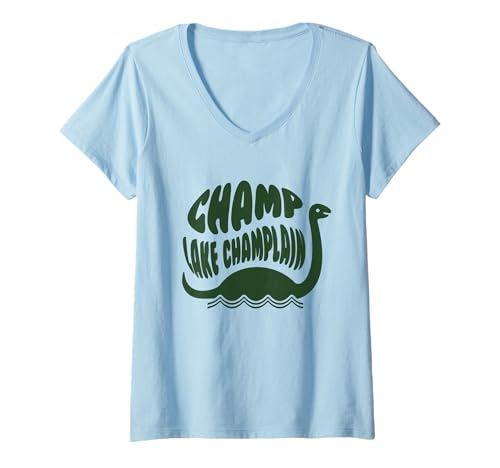 Damen Champ Lake Champlain Monster Amerikanische Folklore T-Shirt mit V-Ausschnitt von Lake Champlain Lake Monster
