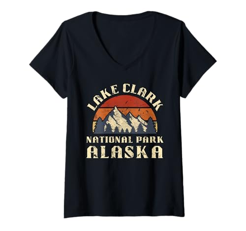 Damen Lake-Clark-Nationalpark T-Shirt mit V-Ausschnitt Damen Lake-Clark-Nationalpark T-Shirt mit V-Ausschnitt von Lake Clark National Park Alaska USA Outdoor Retro