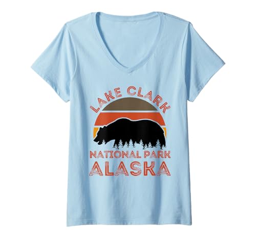 Damen Lake-Clark-Nationalpark T-Shirt mit V-Ausschnitt Damen Lake-Clark-Nationalpark T-Shirt mit V-Ausschnitt von Lake Clark National Park Alaska USA Outdoor Retro