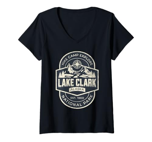 Damen Lake-Clark-Nationalpark T-Shirt mit V-Ausschnitt Damen Lake-Clark-Nationalpark T-Shirt mit V-Ausschnitt von Lake Clark National Park Alaska USA Outdoor