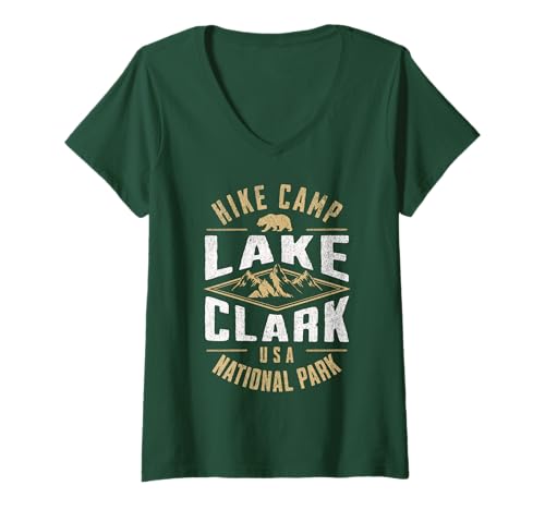 Damen Lake-Clark-Nationalpark T-Shirt mit V-Ausschnitt Damen Lake-Clark-Nationalpark T-Shirt mit V-Ausschnitt von Lake Clark National Park Alaska USA Outdoor
