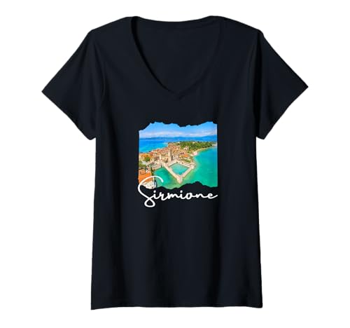 Damen Gardasee Sirmione/Sirmione T-Shirt mit V-Ausschnitt Damen Gardasee Sirmione/Sirmione T-Shirt mit V-Ausschnitt von Lake Garda Souvenir Store
