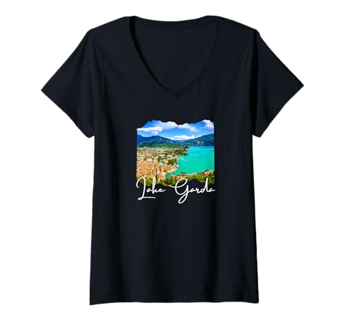 Damen Italien Lago di Garda/Gardasee T-Shirt mit V-Ausschnitt Damen Italien Lago di Garda/Gardasee T-Shirt mit V-Ausschnitt von Lake Garda Souvenir Store