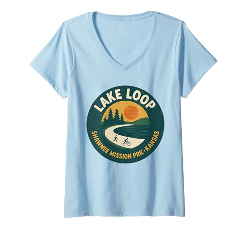 Damen Lake Loop Shirt Shawnee Mission KS Radwanderwegszene T-Shirt mit V-Ausschnitt Damen Lake Loop Shirt Shawnee Mission KS Radwanderwegszene T-Shirt mit V-Ausschnitt von Lake Loop Tee Shirts for Shawnee Mission Park Fans