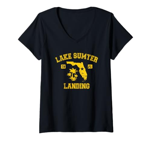Damen Lake Sumter Landing Fernseher, Florida, USA, Design im Distressed-Design T-Shirt mit V-Ausschnitt von Lake Sumter Landing TV Florida Designs Souvenirs