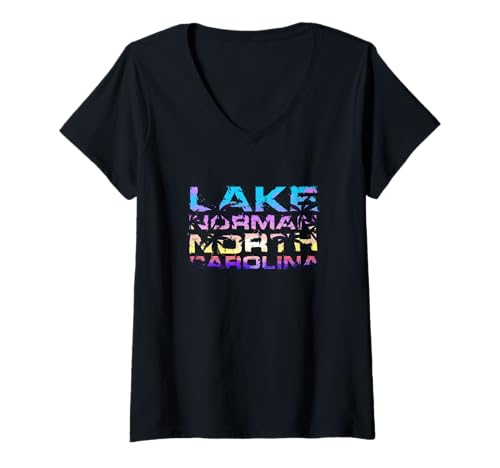 Damen Sunset LKN Lake Norman North Carolina State Distressed Geschenk T-Shirt mit V-Ausschnitt von LakeTogs