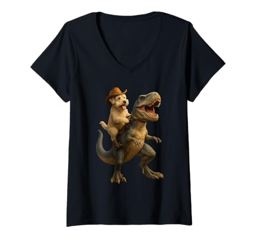 Damen Lakeland Terrier T-Rex T-Shirt mit V-Ausschnitt von Lakeland Terrier Dog