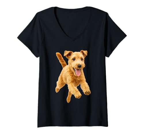 Damen Lakeland Terrier T-Shirt mit V-Ausschnitt von Lakeland Terrier Dog