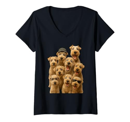 Damen Verrückter Lakeland Terrier T-Shirt mit V-Ausschnitt von Lakeland Terrier Dog