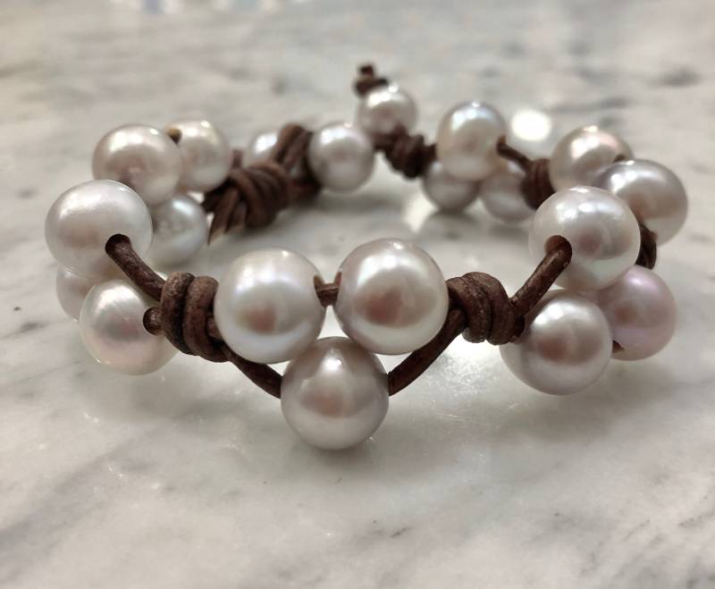 Silber Perle Und Leder Armband von LakeviewPearls