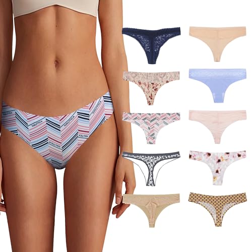 Lakpoau 10er Pack Damen String Tanga Damen String Sexy Unterwäsche Frauen G-Strings Thongs Unterhose Verschiedene Spitze Tanga Höschen Damen Strings Set Tangas Mehrpack 3210-M-10 von Lakpoau