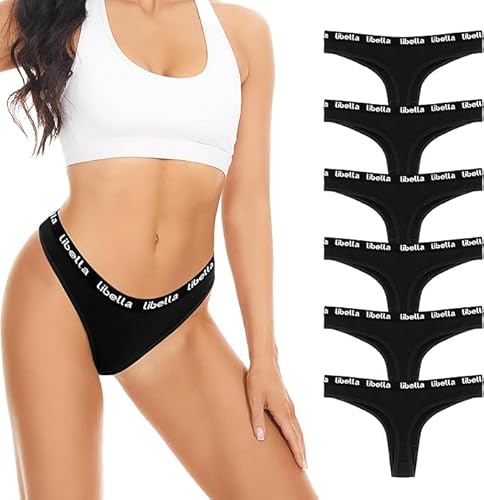 Lakpoau 6er Pack String Tanga Damen Set Baumwoll Unterhosen Damen Tangas Unterwäsche Frauen mit Niedriger Taille Atmungsaktiv Unterwäsche Schwarz BL XL von Lakpoau