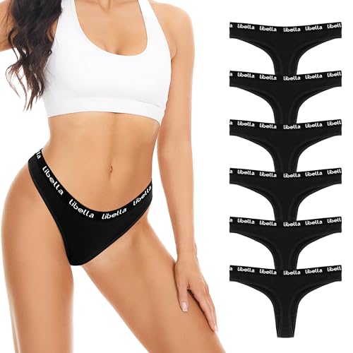 Lakpoau 6er Pack String Tanga Damen Set Baumwolle Unterhosen Sexy Unterwäsche Tanga String Damen Mehrpack Unterhosen Damen Slips Atmungsaktiv Pantys Schwarz 3207 BL S von Lakpoau