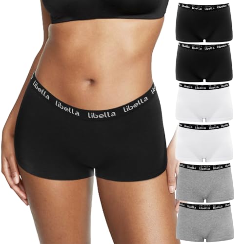 Lakpoau Boxershorts Damen Baumwolle,Hipster Panties Damen Unterhosen Damen Panty aus 100% Baumwoll Schritt,Atmungsaktiv Boxershorts Unterwäsche Frauen Hotpants Damen 6er Pack 3429-BWG-M von Lakpoau