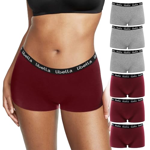 Lakpoau Boxershorts Damen Baumwolle,Hipster Panties Damen Unterhosen Damen Panty aus 100% Baumwoll Schritt,Atmungsaktiv Boxershorts Unterwäsche Frauen Hotpants Damen 6er Pack 3429-RG-L von Lakpoau