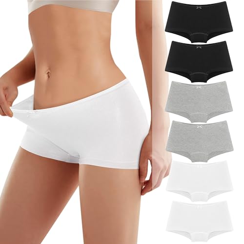 Lakpoau Boxershorts Unterhosen Damen Unterwäsche Baumwolle Slips Atmungsaktive Shorts Cotton Panties Hipster Weich Frauen Mehrpack 6er Pack BWG XL von Lakpoau