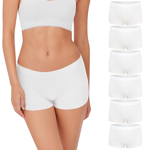 Lakpoau Unterhosen Damen Nahtlos Panties Damen Boxershorts Unterwäsche Frauen Seamless Slips Unterhosen Hipsters Pantys Microfaser ohne Seitennähte 6er Pack WH S/M von Lakpoau
