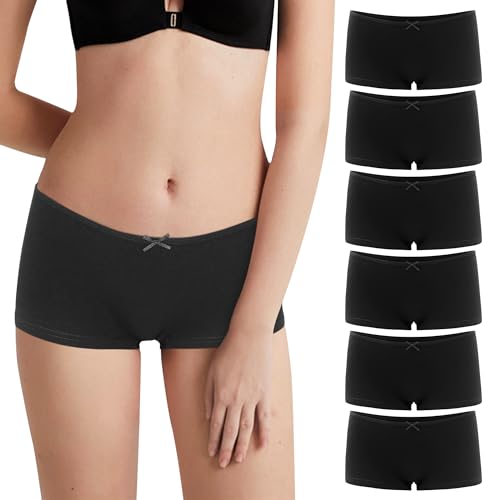 Lakpoau Damen Panties Boxershorts Unterhosen Damen Baumwolle Pantys Atmungsaktiv Baumwolle Hipster Damen Höschen Unterwäsche Frauen im 6er Pack Schwarz 3901 BL 2XL von Lakpoau