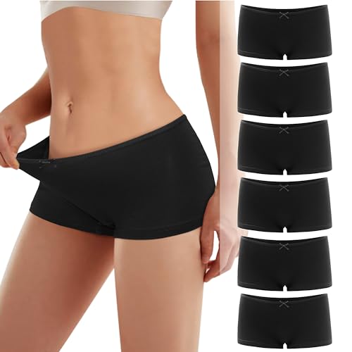 Lakpoau Damen Panties Boxershorts Unterhosen Damen Baumwolle Pantys Atmungsaktiv Baumwolle Hipster Damen Höschen Unterwäsche Frauen im 6er Pack Schwarz 3901 BL L von Lakpoau