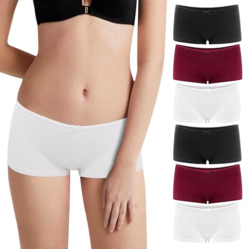 Lakpoau Unterhosen Damen Baumwolle Boxershorts Damen Panties,Stretch Slips Damen Bequeme Atmungsaktiv Hipster Pantys Weich Frauen Unterwäsche Mehrpack 6er Pack 3901 BLWHRE 2XL von Lakpoau