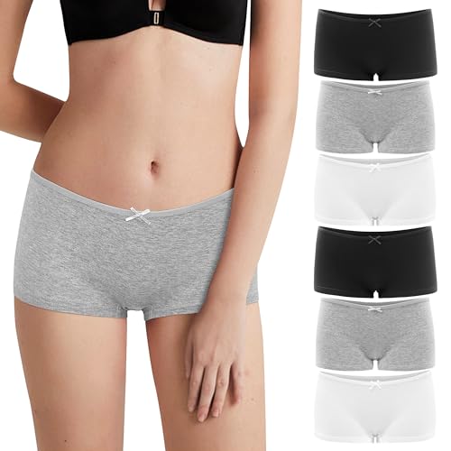 Lakpoau Damen Panties Boxershorts Unterhosen Damen Baumwolle Pantys Atmungsaktiv Baumwolle Hipster Damen Höschen Unterwäsche Frauen im 6er Pack 3901 BWG M von Lakpoau