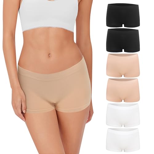 Lakpoau Damen Panties 6er Pack Damen Boxershorts Unterwäsche Hotpants Damen Unterhosen Radlerhose ohne Seitennähte Hipsters Unterhose Damen Pantys 6er 3908BWH 2XL/3XL von Lakpoau