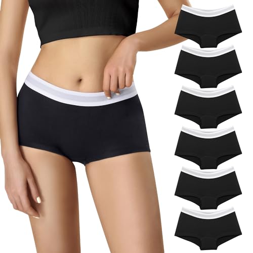 Lakpoau Panties Damen Boxershorts 6er Pack Unterwäsche Baumwolle Unterhosen - Radlerhose mit Bein Hipster Boyshorts Panties, Hosen Unter Kleid mit Gummibund ZD3920 BL M von Lakpoau